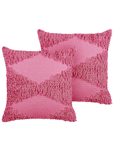 Beliani 2er-Set Dekokissen RHOEO in Rosa