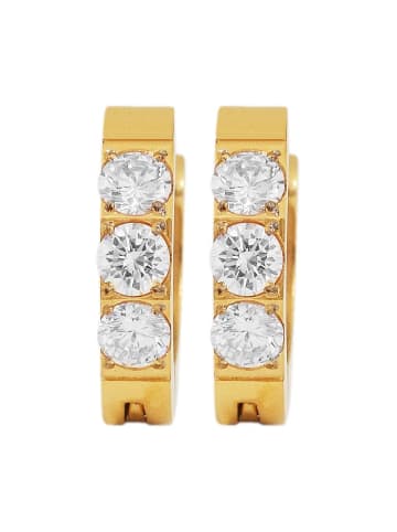 Adeliás Damen Ohrringe – Klappcreole aus Edelstahl mit Strass Steinchen in gold