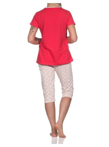 NORMANN Schlafanzug kurzarm Pyjama Caprihose Tupfen Punkte Optik - 86422 in pink