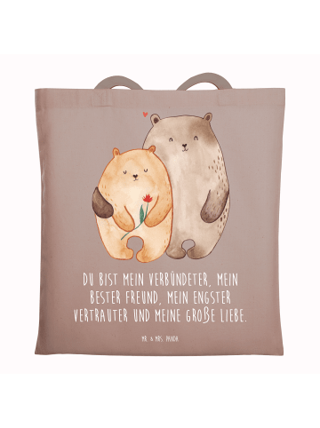 Mr. & Mrs. Panda Tragetasche Bären Liebe mit Spruch in Braun Pastell