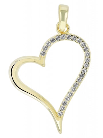 Adeliás Damen Anhänger Herz aus 925 Silber mit Zirkonia in gold