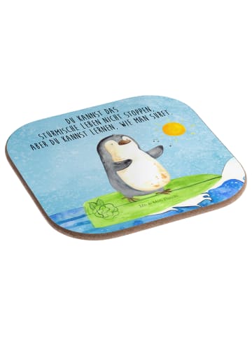 Mr. & Mrs. Panda bieruntersetzer Pinguin Surfer mit Spruch in Eisblau