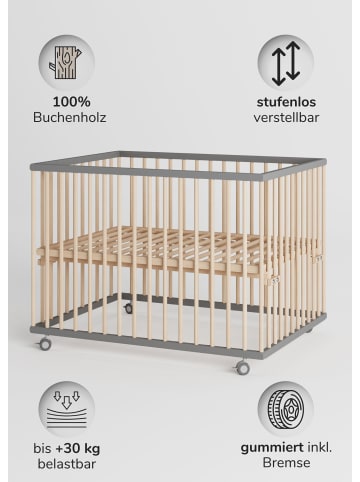 Sämann Sämann Laufgitter mit Lattenrost & Matratze Basic - grau/natur - Premium