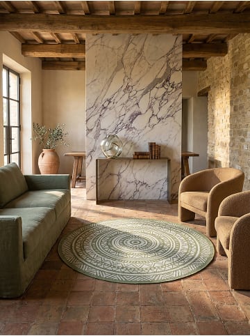 KADIMA DESIGN Teppich rund Orientalisch flachgewebt pflegeleicht Wohnzimmer Flur in Grün