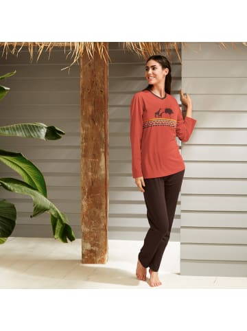 Erwin Müller Single-Jersey Schlafanzug in terra/dunkelbraun