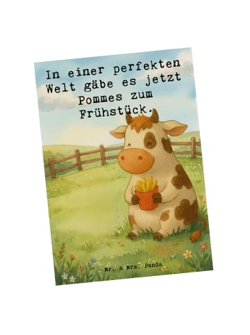 Mr. & Mrs. Panda Postkarte Kuh  Pommes Design mit Spruch in Weiß