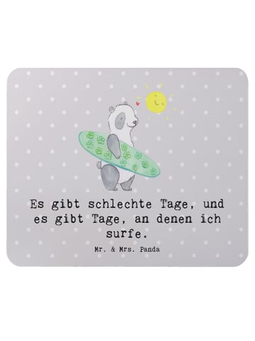 Mr. & Mrs. Panda Mousepad Panda Surfen mit Spruch in Grau Pastell