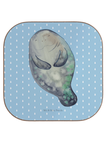 Mr. & Mrs. Panda Untersetzer für Gläser Seekuh Happy ohne Spruch in Blau Pastell