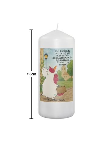 Mr. & Mrs. Panda Wachskerze Einhorn Koffer Design mit Spruch in Weiß