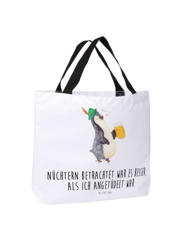 Mr. & Mrs. Panda Beuteltasche Pinguin Bier mit Spruch in Weiß