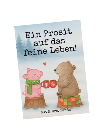 Mr. & Mrs. Panda Postkarte Glühschwein Sause Design mit Spruch in Weiß