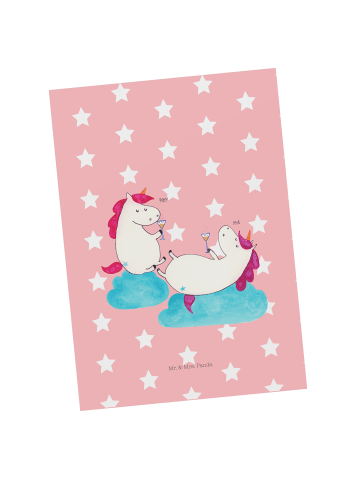 Mr. & Mrs. Panda Postkarte Einhorn Sekt ohne Spruch in Rot Pastell