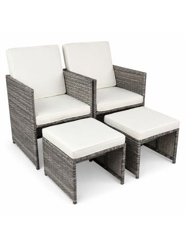 VCM 4-tlg Gartenstuhl Rattan Fußauflage Hocker Raloso in Grau