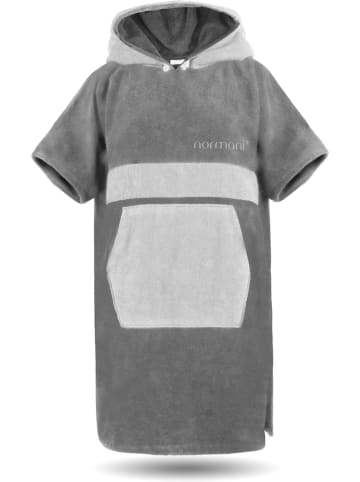 normani Surfer Poncho - Baumwoll Bademantel mit Kapuze Surfer Poncho in Grau/Hellgrau