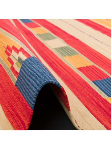 Pergamon Baumwolle Natur Kelim Teppich Lina Stripes in Rot Gelb