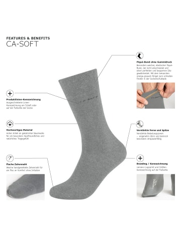 camano Baumwolle Unisex-Socken 2 Paar mit Softbund ca-soft in grau