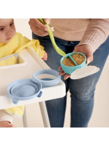 B. Box Silikonschale mit Deckel zum Füttern von Babys und Kindern fill+feed in Blau