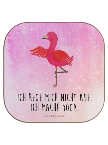 Mr. & Mrs. Panda Untersetzer Flamingo Yoga mit Spruch in Aquarell Pink