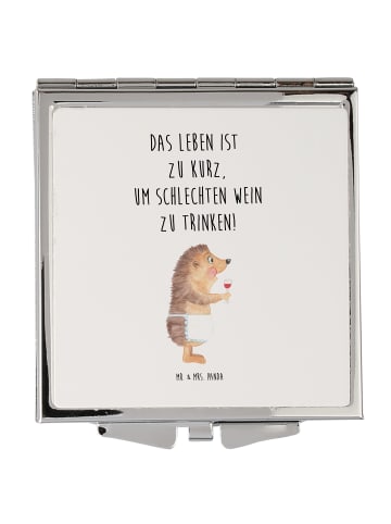 Mr. & Mrs. Panda Kleiner Spiegel Igel Wein mit Spruch in Weiß