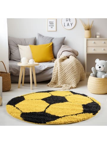 KADIMA DESIGN Kinderteppich Waschbar Fußball MATREI Strapazierfähig OEKO-TEX in Gelb