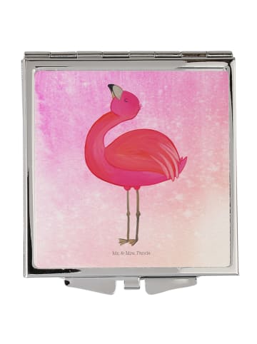 Mr. & Mrs. Panda Handtaschenspiegel quadratisch Flamingo Stolz o... in Aquarell Pink
