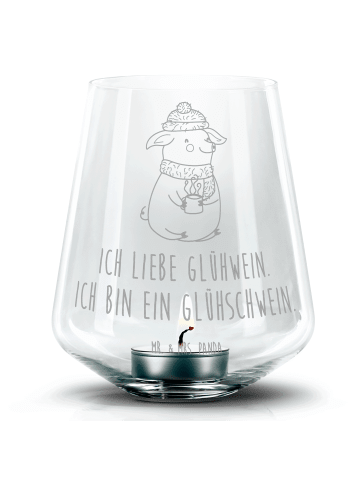 Mr. & Mrs. Panda Gravur Glas Schwein Glühwein mit Spruch in Transparent