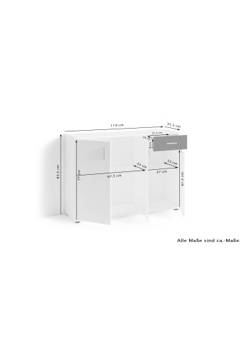 byLiving Sideboard Jakob in Weiß / Artisan Eiche - (B) 110 x (H) 83,5 x (T) 35,5 cm