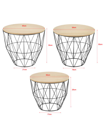 en.casa 3er-Set Beistelltisch Padua in Beige (H)35cm (D)21cm