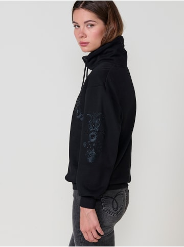 KOROSHI Damenpullover mit Stehkragen und Stickerei in SCHWARZ