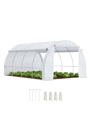Outsunny Foliengewächshäus,397L x 300B x 200H cm,Weiß