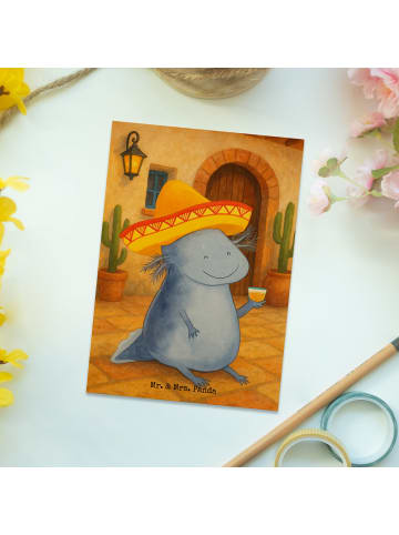 Mr. & Mrs. Panda Postkarte Axolotl Tequila Design ohne Spruch in Weiß