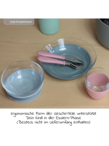 Beaba 3-tlg. Glas-Geschirr-Set - Eukalyptus in rosa,grau