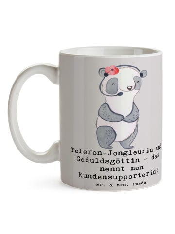 Mr. & Mrs. Panda Becher Meisterin Kundensupport mit Spruch in Grau Pastell