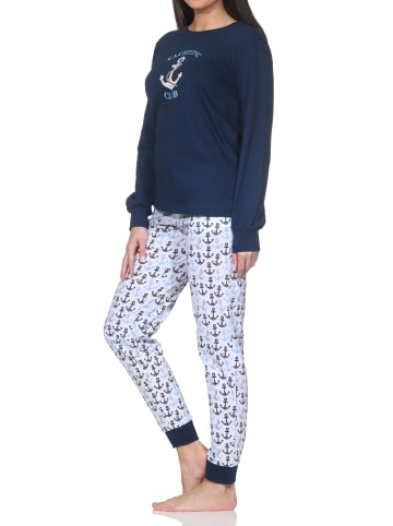 NORMANN Langarm Pyjama Schlafanzug Bündchen Maritimer Look in marine