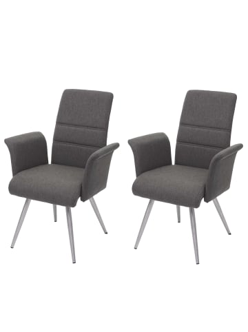 MCW 2er-Set Esszimmerstuhl mit Armlehne G55, Grau-braun