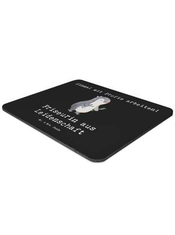 Mr. & Mrs. Panda Mauspad Friseurin Leidenschaft mit Spruch in Schwarz