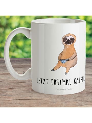 Mr. & Mrs. Panda Plastikbecher Faultier Kaffee mit Spruch in Weiß