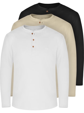 normani 3x Herren Langarmshirts Neuville in Beige/Schwarz/Weiß