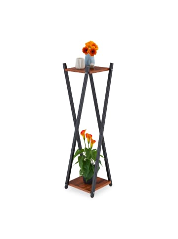 relaxdays Blumenständer in Schwarz/ Dunkelbraun - (B)29 x (H)99 x (T)29 cm