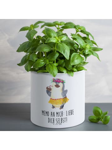 Mr. & Mrs. Panda Blumentopf Groß Pinguin Kokosnuss mit Spruch in Weiß