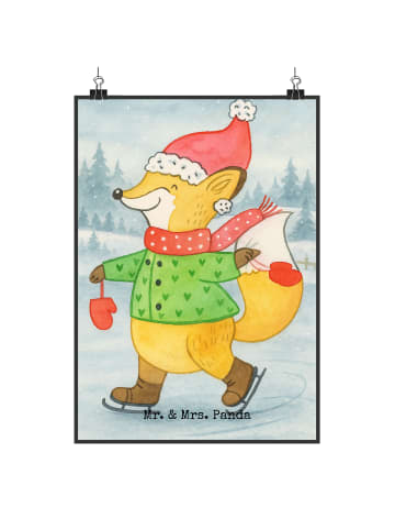 Mr. & Mrs. Panda Poster Fuchs  Schlittschuhe Design ohne Spruch in Weiß