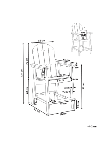 Beliani Barhocker ADIRONDACK in Grau - (W) 58 x (H) 124 x (L) 71 cm