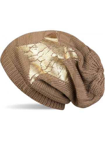 styleBREAKER Feinstrick Beanie Mütze in Braun / Gold