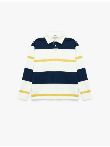 KOTON TSHIRT LS POLO in Ekru Gestreift