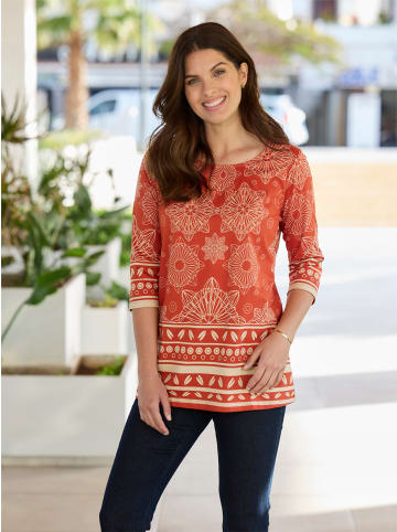 Sieh an! Longshirt in rostrot-beige-bedruckt