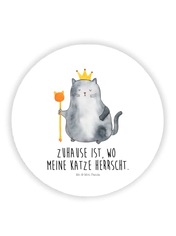 Mr. & Mrs. Panda Rund Magnet Katze König mit Spruch in Weiß