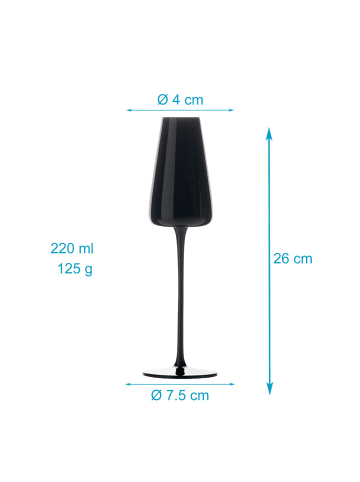 Intirilife Champagner Glas Set 220 ml Sekt Prosecco Gläser in 4x 220 ml Schwarz