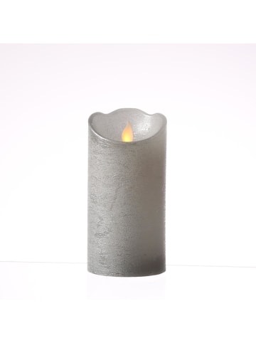 MARELIDA LED Kerze Twinkle Echtwachs bewegte Flamme D: 7,5cm H: 15cm in silber