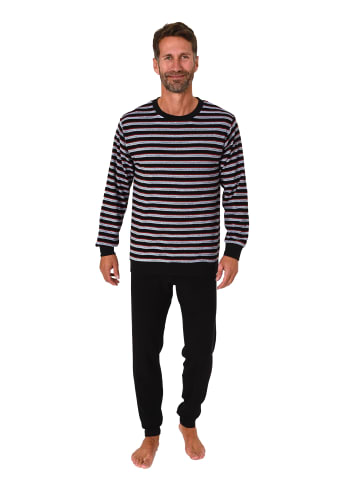 NORMANN langarm Frottee Schlafanzug Pyjama Bündchen - 82244 in schwarz