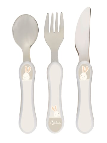Sigikid 3 tlg. Besteck-Set: Löffel, Gabel, Messer Hase in beige